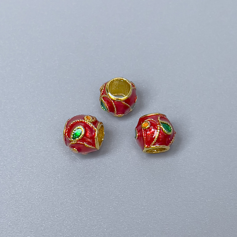 Cloisonsperle Cloisonné rot-grün 7×7 mm