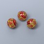 Cloisonsperle mit roter Emaille, Durchmesser 8 mm, Lochdurchmesser ca. 1,5 mm, goldfarbenes Metall, 1 Stück