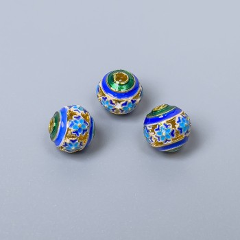 Cloisone-Perle Grün-Blau-Türkis Emaille, Durchmesser 8 mm ± Lochdurchmesser 1,5 mm, goldfarbener Metallteil, 1 Stück