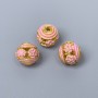 Cloisonsperle rosa Emaille, Durchmesser 10 mm ± Lochdurchmesser ca. 1,8 mm, goldfarbener Metallton, 1 Stück