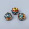 Kluazone-Perle – Cloisonné-Emaille in Rot, Blau und Türkis, Ø 10 mm ± Loch Ø 2 mm, goldfarbener Metallton, 1 Stück