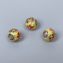 Cloisonsperle Blau, Rot und Türkis Emaille, Durchmesser 8 mm, Lochdurchmesser ca. 1,5 mm, goldfarbiges Metall, 1 Stück
