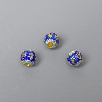 Cloisone-Perle blau-hellblaue Emaille, Durchmesser ca. 6×5 mm, Loch 2 mm, goldfarbener Metallton, 1 Stück