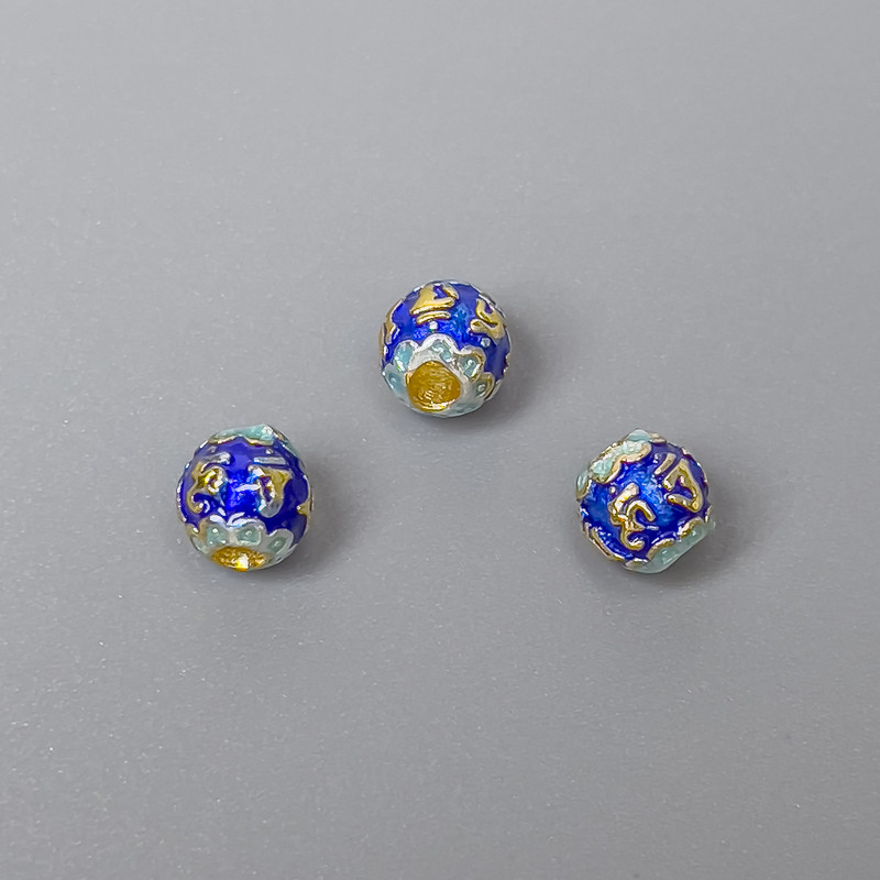 Cloisone-Perle blau-hellblaue Emaille, Durchmesser ca. 6×5 mm, Loch 2 mm, goldfarbener Metallton, 1 Stück