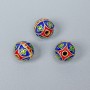 Cloisonné-Perle blau-rot Emaille, Ø ca. 10 mm, Loch Ø 2 mm, goldfarbene Metallfarbe, 1 Stück