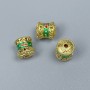 Cloisonné-Perle Zylinder, grün-rote Emaille, Durchmesser 8×10 mm, Lochdurchmesser 2 mm, goldfarbener Metallton, 1 Stück
