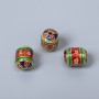Cloisonsperle, zylindrisch, blau, rot, grün emailliert, Abmessungen ca. 8×10 mm, Lochdurchmesser ca. 1 mm, goldfarbener Metallkern, 1 Stück