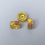 Cloisonsperle Rondell – rote, gelbe und grüne Emaille, Durchmesser 10×5 mm, Loch Ø 2 mm, goldfarbener Metallton, 1 Stück