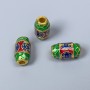 Cloisonsperle Barilliform grün blau rot emailliert, Durchmesser 8×14 mm, Lochdurchmesser 3 mm, goldfarbiger Metallton, 1 Stück