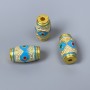 Kloisonne-Perle Barilletform, Weiß, Blau, Rot Emaille, Durchmesser 8×14 mm, Lochdurchmesser 2 mm, goldfarbener Metallton, 1 Stück
