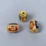 Cloisone-Barrel-Perle rot und blau emailliert, Durchmesser 9×11 mm, Lochdurchmesser ca. 1,8 mm, goldfarbenes Metall 1 Stück