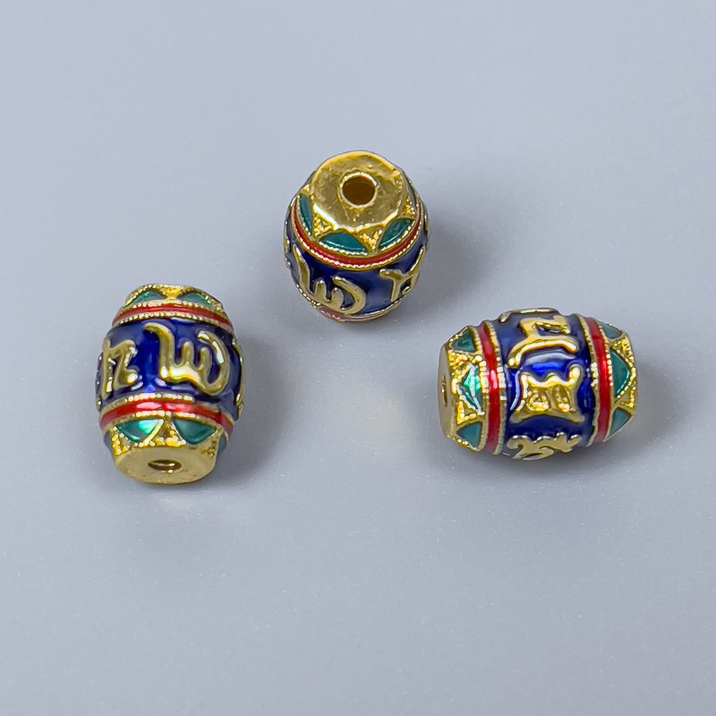 Cloisonsperle Barilletform mit Emaille, Durchmesser 8×10 mm, Lochdurchmesser 1,5 mm, goldfarbenes Metall, 1 Stück