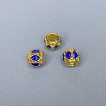 Cloisone-Emaille-Perle blau, Durchmesser 6×7 mm, Lochdurchmesser ca. 3,5 mm, goldfarbenes Metall, 1 St.