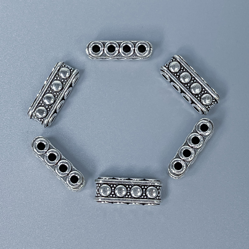 Mehrreihenspacer, silberfarbenes Metall, Maße 7×5×17 mm, Loch Ø ca. 1,8 mm, Verpackung 20 g (~10 Stück)