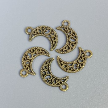 Anhänger Mond, Antikbronze-Farbton, Abmessungen 18 × 11 × 1,5 mm, Lochung ca. 2 mm, Verpackung 14 Stück