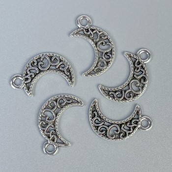 Anhänger Mond, Metallfarbe Silber, Abmessungen 18×11×1,5 mm, Loch Ø 2 mm, Packung 14 Stück