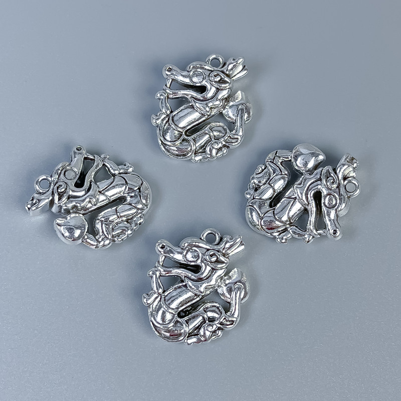 Schmuckzubehör Anhänger Drache silberfarben, Maße 21×17×7 mm ± Lochdurchmesser ca. 1,2 mm ± Verpackung 4 Stück