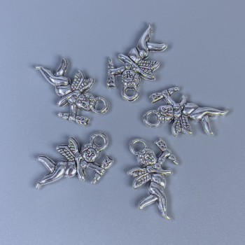 Anhänger Kupidon, silberfarbig, Maße ca. 23×14×3 mm, Loch Ø ca. 2,5 mm, Verpackung 20 g (~12 Stück)