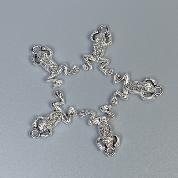 Anhänger Frosch, Farbe Silber, Maße 20×13×3 mm ± Lochdurchmesser 1,5 mm ± Verpackung 20 g (~18 Stück)