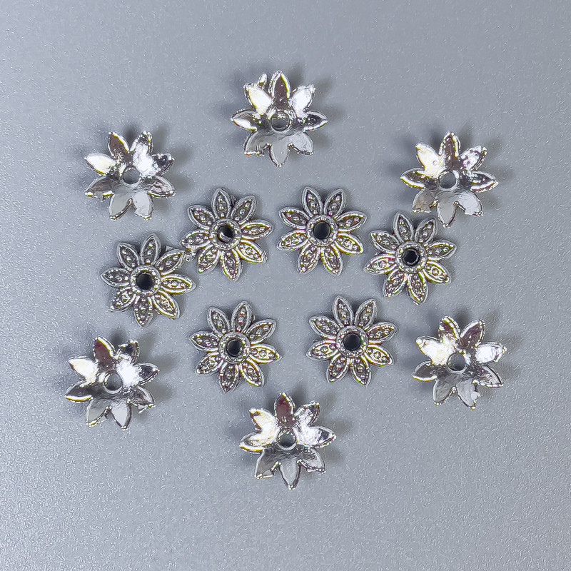 Bead Cap für Perle, Farbe: Silber, Durchmesser 7×0,5 mm, Lochdurchmesser ca. 1 mm, Verpackung 70 Stück