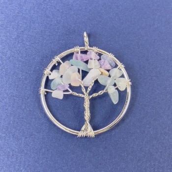 Anhänger Baum des Lebens Fluorit Naturstein 31×36 mm+