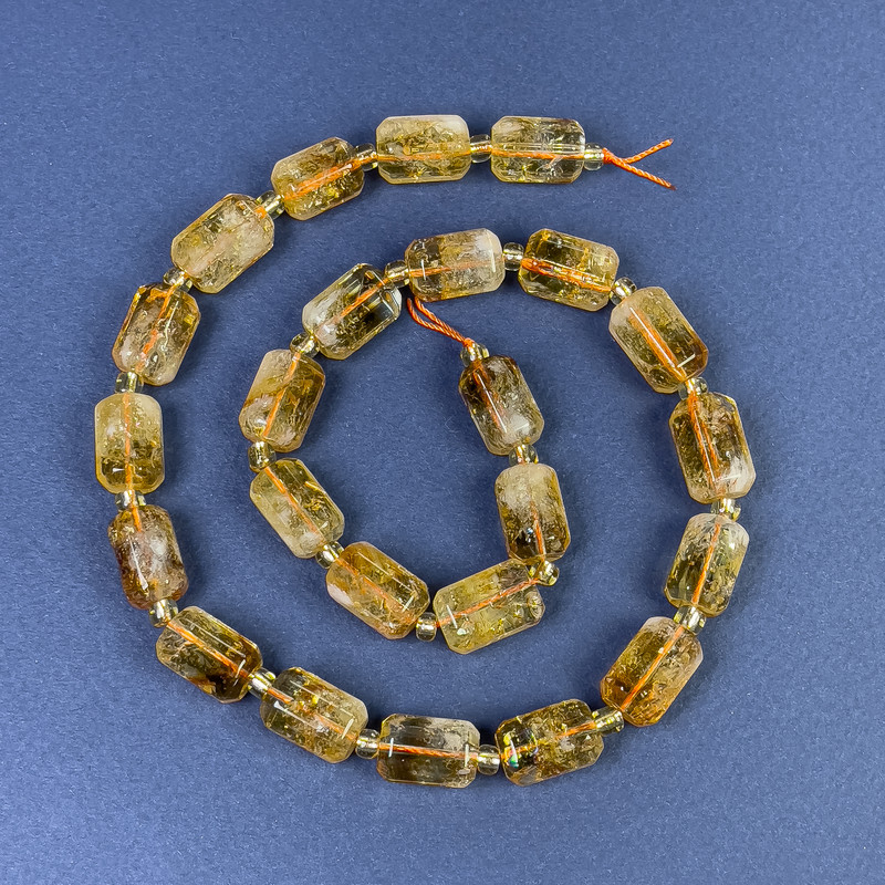 Citrin facettierte Zylinderperlen 14×9 mm ± mit Seed-Beads 4×2 auf der Schnur, Länge ca. 39 cm+