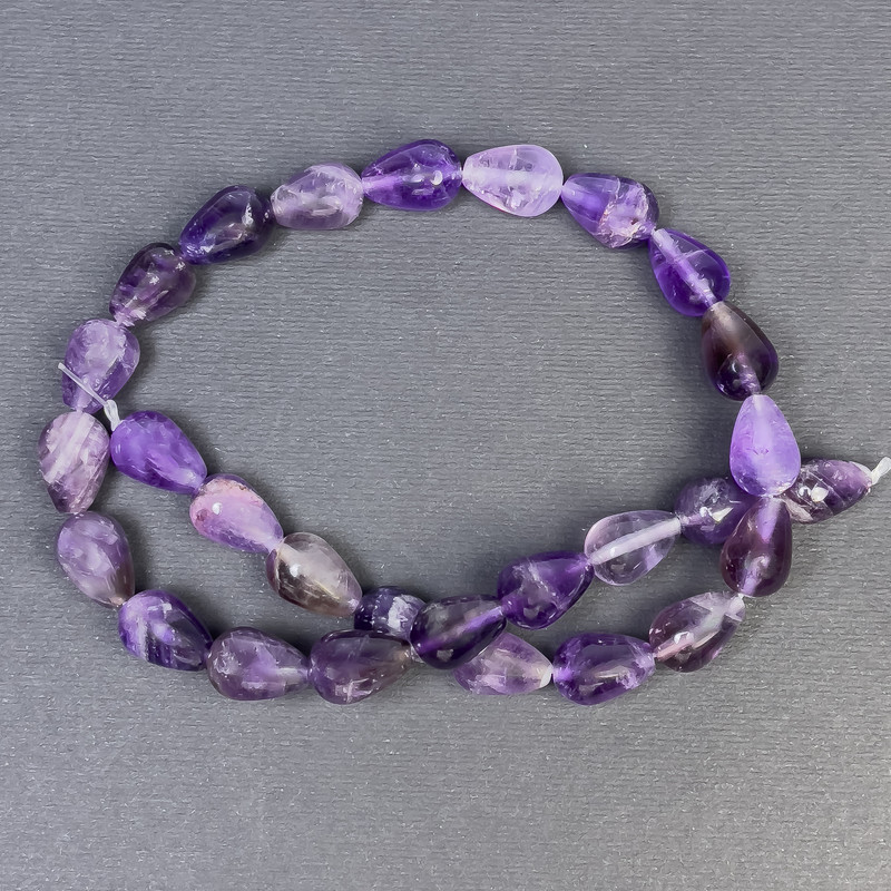 Amethyst-Perlen Tropfenform, aus natürlichem Stein, Durchmesser 15×10 mm, Lochdurchmesser ca. 1 mm, Länge ca. 40 cm