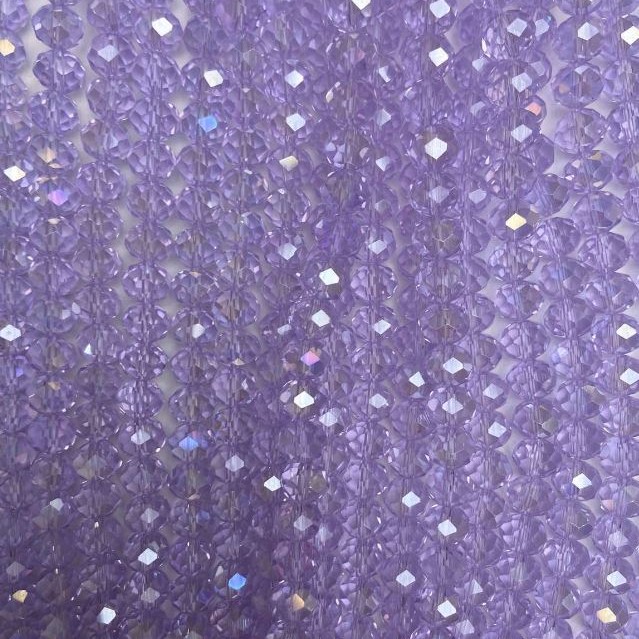 Perlen aus tschechischem Kristall auf Faden, transparent-violett mit Benzin-Finish, Rondell, Durchmesser ca. 8×6 mm, Länge ca. 42 cm