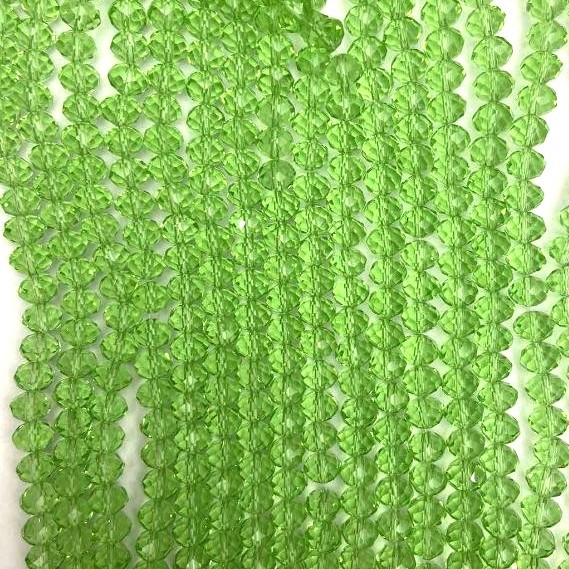 Hellgrüne Perlen aus tschechischem Kristall auf Faden, transparentes, facettiertes Rondell, Durchmesser 8×6 mm, Länge ca. 40 cm