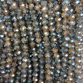 Perlen auf der Schnur – Tschechischer Kristall, grau mit silberner Beschichtung, facettierte Rondelle, Durchmesser 8 x 6,5 mm + -, Länge 38-40 cm +