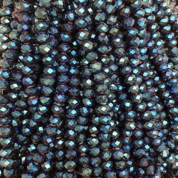 Blau facettierte tschechische Kristallperlen, Rondell-Form, Durchmesser 8x6 mm, Länge 40 cm