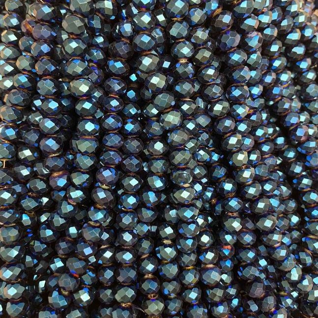 Blau facettierte tschechische Kristallperlen, Rondell-Form, Durchmesser 8x6 mm, Länge 40 cm