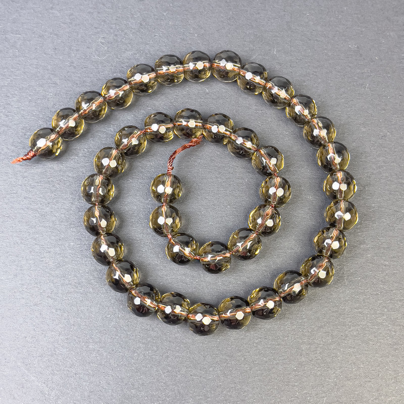 Facettierte Rauchtopas-Perlen, Kugeln 10 mm, auf Schnur, Länge ca. 37 cm+