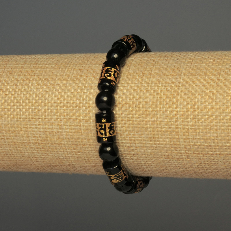 Achat-Armband (künstlich) mit glatten Kugeln, Durchmesser 8 mm ±, zylinderförmige Einlage, Durchmesser 12 × 8 mm ±, Länge 18 cm ±, Stretcharmband
