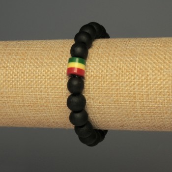 Armband aus Holzperlen, Durchmesser 10 mm ±, Acryl-Einlage 9×8 mm ±, Länge 18 cm ±, elastisch