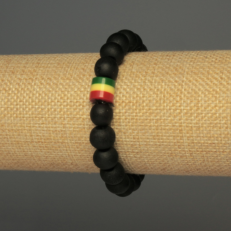 Armband aus Holzperlen, Durchmesser 10 mm ±, Acryl-Einlage 9×8 mm ±, Länge 18 cm ±, elastisch