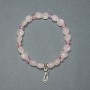 Armband Rosenquarz Münzperle 8 mm ±, Dicke ca. 5 mm ±, tschechischer Kristall Rondell 5×4 mm ±, Länge ca. 18 cm ± Stretch-Armband