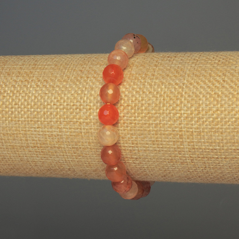 Karneol-Armband, facettierte Kugeln, Durchmesser ca. 8 mm, Länge ca. 18 cm, Stretch-Armband