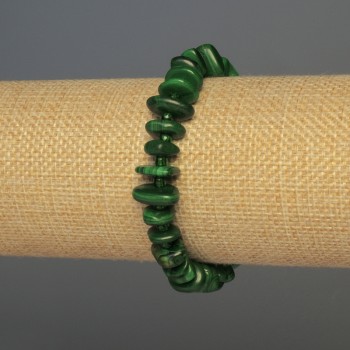 Armband aus Malachit-Chips, Durchmesser 11–12 × 3 mm ±, mit 3 mm Rocailles, Länge ca. 18 cm ±, Stretch-Basis