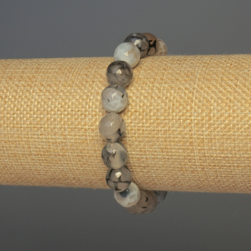 Achat-Armband 'Drachenvenen' mit facettierten Kugeln, Durchmesser ca. 10 mm, Länge ca. 18 cm, Stretch
