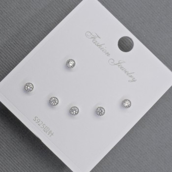 Ohrstecker Knopf-Ohrringe, 3, 2 mm ± silberfarbenes Metall, weiße Strasssteine