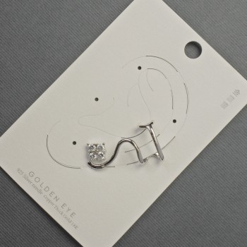 Ohrclip aus silberfarbenem Metall, 16×28 mm ±, mit weißen Strasssteinen