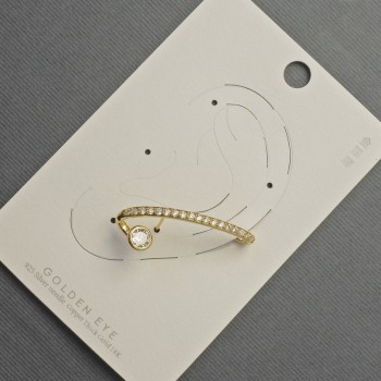 Ohrclip am Ohr – goldfarbenes Metall, 12×32 mm ±, weiße Strasssteine
