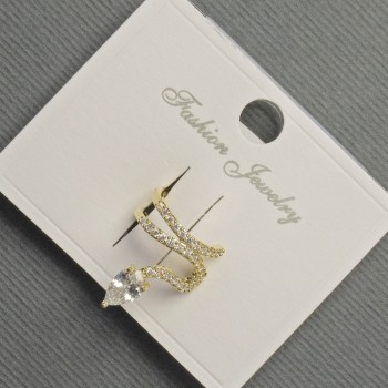 Ohrclip 'Schlange' aus goldfarbenem Metall, 12 × 14 mm +- weiße Strasssteine