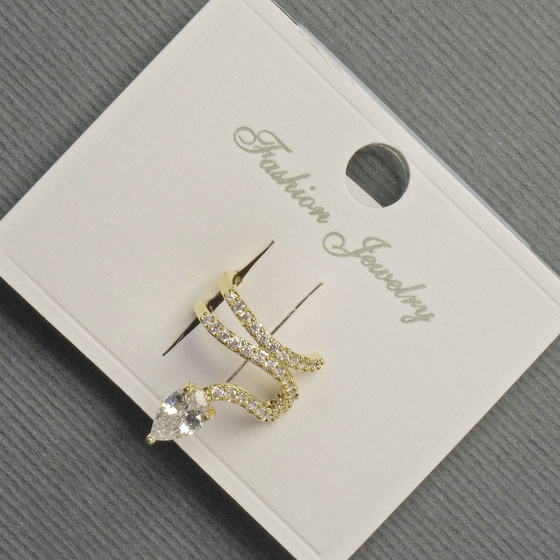 Ohrclip 'Schlange' aus goldfarbenem Metall, 12 × 14 mm +- weiße Strasssteine