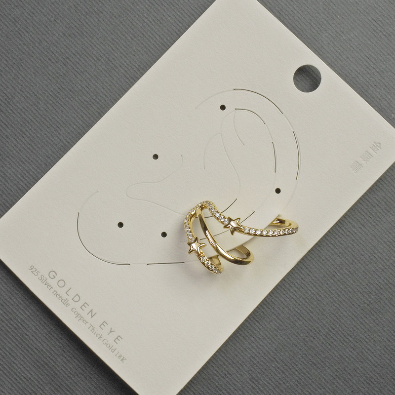 Ohrstecker Café am Ohr, goldfarbenes Metall, 18×27 mm, ± weiße Strasssteine