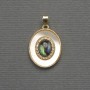 Anhänger aus Haliotis und Perlmutt, oval, goldfarbenes Metall, Durchmesser ca. 18 × 16 mm, Länge ca. 27 mm