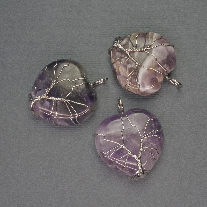 Herz-Anhänger mit Amethyst im silberfarbenen Geflecht, Durchmesser 30×30 mm, Länge ca. 37 mm