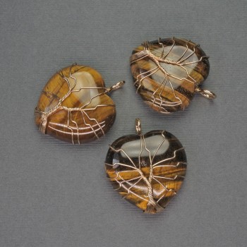 Anhänger Herz aus Tigerauge im goldenen Geflecht, Durchmesser 30×30 mm, Länge 37 mm ±