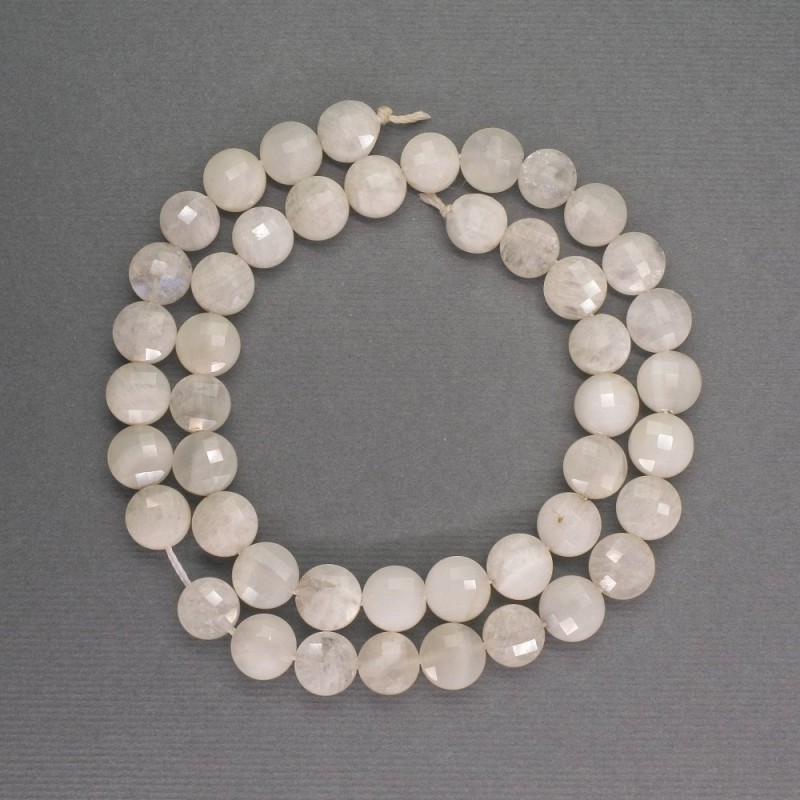 Adular-Perlen aus Naturstein, facettierte Münzperlen, Durchmesser ca. 8,5 × 5 mm ±, Länge ca. 38 cm ±
